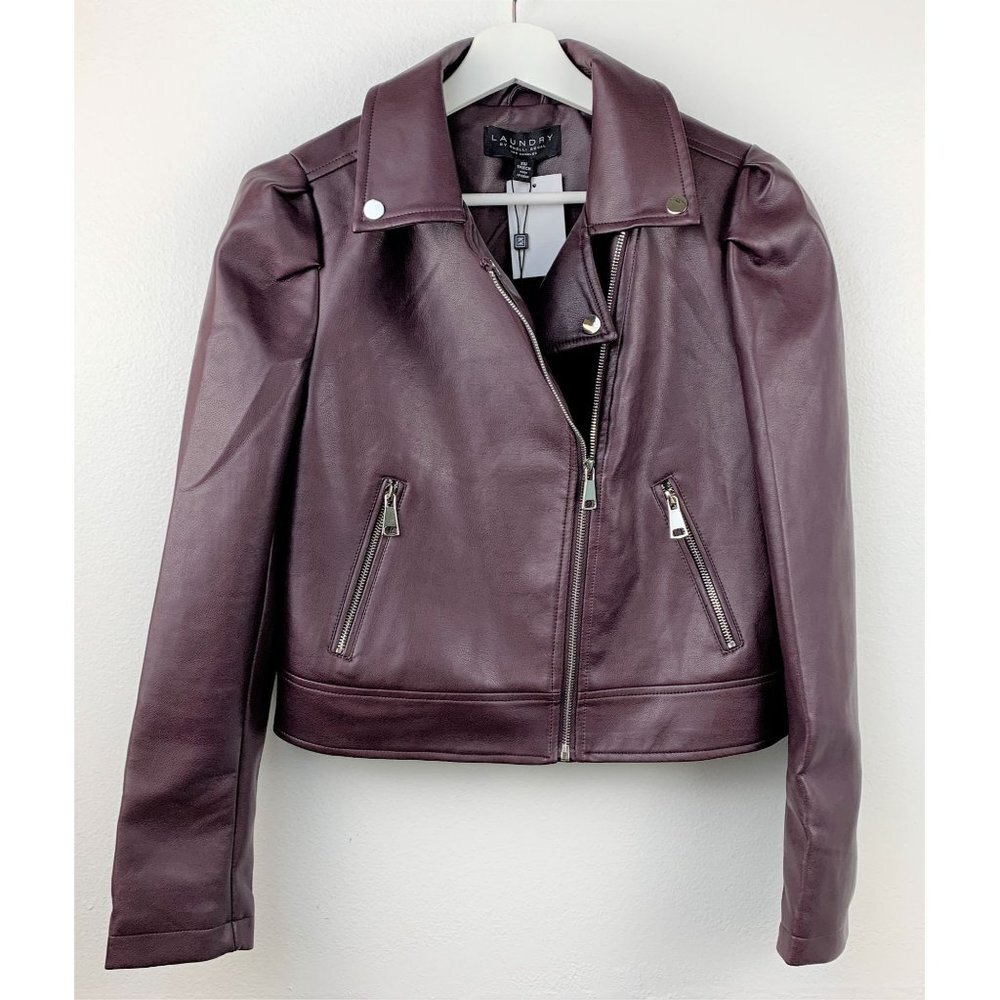 NWT LAUNDRY Faux Leather Biker Jacket In Dark brown Size XS